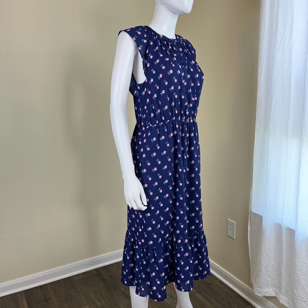 J.Crew Women's Size S Blue Ditsy Floral Midi NEW Sheath Tiered Dress Cottagecore - Picture 5 of 12
